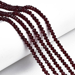 Dark Red Glass Beads Strands, Faceted, Rondelle, Dark Red, 4x3mm, Hole: 0.4mm, about 123~127pcs/strand, 16.5~16.9 inch(42~43cm)