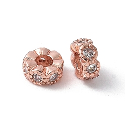Розовое Золото Латунные микро проложить кубического циркония бусы, без свинца и без кадмия, долговечный, стойки покрытие, волнистый край, розовое золото , 3x6 мм, отверстие : 2 мм