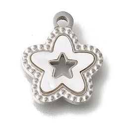 Звезда 304 подвески для ручной полировки из нержавеющей стали, с белым акрилом, цвет нержавеющей стали, звезда, 15x13x2 мм, отверстие : 1.6 мм