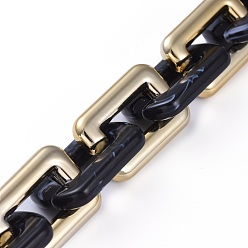 Black Handmade CCB Plastic Boston Link Chains, with  Imitation Gemstone Style Acrylic Links, for Jewelry Making, Golden Plated, Black, Link: 29.8~30.2x20x5.2~5.5mm, 39.37 inch(1m)/strand