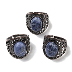 Содалитовое Овальные регулируемые кольца из натурального содалита, без свинца и без кадмия, латунные кольца на палец с красной медью для женщин и мужчин, 24.4 мм, внутренний диаметр: 19.2 мм