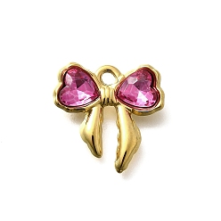 Роза 304 подвески из нержавеющей стали, со стразами, ионное покрытие (ip), бантом, реальный 18 k позолоченный, роза, 18x18x4.5 мм, отверстие : 1.8 мм