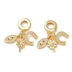 Eye Реечное покрытие латунь микро паве кубический цирконий европейские подвески с подвесками, Подвески с большими отверстиями, без кадмия и без свинца, долговечный, реальный 18 k позолоченный, глаз, 26.5 мм, отверстие : 4.5 мм