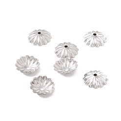 Stainless Steel Color 304 Stainless Steel Bead Caps, Multi-Petal, Flower, Stainless Steel Color, 10x2.5mm, Hole: 1.2mm