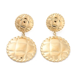 Настоящее золото 14K 304 из нержавеющей стали болтаться серьги, плоско-круглые, реальный 14 k позолоченный, 40.5x22 мм