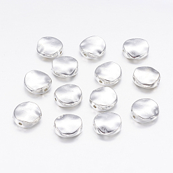 Silver Tibetan Style Alloy Beads, Cadmium Free & Nickel Free & Lead Free, Wavy Flat Round, Silver Color Plated, 12x12x4mm, Hole: 1mm
