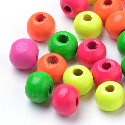 Mixed Color Spray Painted Natural Wood Beads, Round, Lead Free, Mixed Color, 8~8.5x7mm, Hole: 2.5mm, about 3000pcs/500g