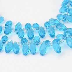 Bleu Ciel Clair Brins de perles de verre transparentes en forme de larme à facettes, perles percées, lumière bleu ciel, 12x6mm, Trou: 1mm, Environ 100 pcs/chapelet, 15.7 pouce
