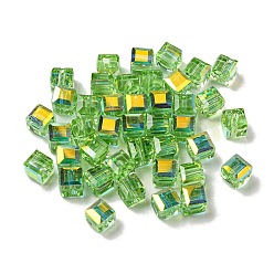 Light Green Electroplate Glass Beads, Faceted, Cube, Light Green, 5.5x5.5x5.5mm, Hole: 1.6mm , 100pcs/bag