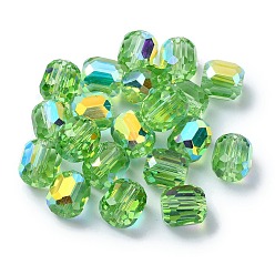 Light Green AB Color Plated Glass Beads, Faceted Barrel, Light Green, 8.5x7.5mm, Hole: 1.4mm