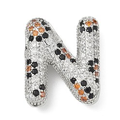Letter N Латунные микро проложить кубического циркония подвески, долговечный, стойки покрытие, письмо амулеты, платина, Письмо N, 20.5x17x7 мм, отверстие : 5.2x3 мм