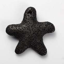 Black Synthetic Lava Rock Big Starfish/Sea Stars Pendants, Dyed, Black, 52x51x11mm, Hole: 3mm