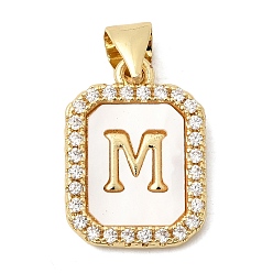 Letter M Латунные микропаве прозрачные подвески с фианитом, с естественной оболочке, без кадмия и без свинца, долговечный, стойки покрытие, Буква М, 16.5x12x2 мм, отверстие : 4x3 мм