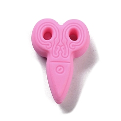 Hot Pink Food Grade Silicone Focal Beads, Silicone Teething Beads, Scissor, Hot Pink, 29.5x20x9mm, Hole: 2mm