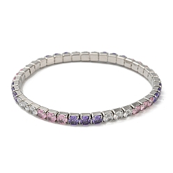 Medium Purple Cubic Zirconia Stretch Bracelets, 304 Stainless Steel Jewelry for Women, Stainless Steel Color, Medium Purple, 1/8 inch(0.4cm), Inner Diameter: 2-1/8 inch(5.3cm)