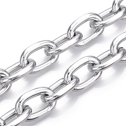 Platine Chaîne câble à facettes en aluminium, chaînes à maillons ovales taille diamant, non soudée, platine, 22x14x4mm