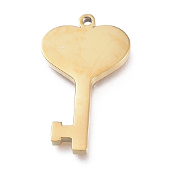 Golden 304 Stainless Steel Pendants, Laser Cut, Heart Key, Golden, 22x13x1.7mm, Hole: 1.2mm