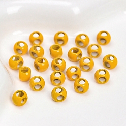 Gold 4-Hole Baking Painted Alloy Beads, Cube, Gold, 7x5mm, Hole: 3.5mm, 10pcs/bag