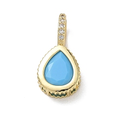 Cielo Azul Latón pavimenta colgantes de circonio cúbico, encantos de lágrima, larga duración plateado, chapado en rack, sin plomo y el cadmio, real 18 k chapado en oro, el cielo azul, 21x10x7.8 mm, agujero: 5x7 mm