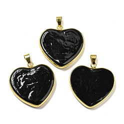 Black Handmade Lampwork Pendants, with Brass Findings, Long-Lasting Plated, Lead Free & Cadmium Free, Heart Charms, Black, 31~32x31~31.5x5mm, Hole: 6.5x4mm