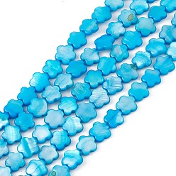 Deep Sky Blue Natural Freshwater Shell Dyed Beads Strands, Flower, Deep Sky Blue, 8x8.5x3mm, Hole: 0.6mm, about 49pcs/strand, 15.35''(39cm)