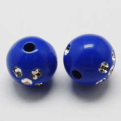 Medium Blue Plating Acrylic Beads, Metal Enlaced, Round, Medium Blue, 11~12mm, Hole: 2mm, about 1000pcs/500g