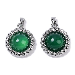 Зеленый агат Латунь с подвесками из драгоценных камней, плоско-круглые, 20.5x17x6.5 мм, отверстие : 4x2 мм