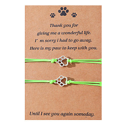 B00462 Green Line Colorful Cat Paw Print Friendship Bracelet Handmade Woven Blessing Cord
