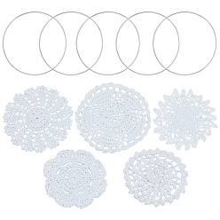 White Gorgecraft Cup Mat Cotton Coaster, Crochet Cotton Lace Coasters, for Drinks Home Decoration, with Iron Linking Rings, White, Cup Mat: 5pcs, Linking Rings: 5pcs