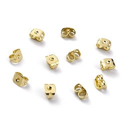 Real 24K Gold Plated Brass Friction Ear Nuts, Ear Locking Earring Backs for Post Stud Earrings, with 3 Holes, Real 24K Gold Plated, 6x4.5x3.5mm, Hole: 1mm