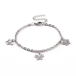 Stainless Steel Color Tarnish Resistant 304 Stainless Steel Butterfly Charm Bracelet with Cable Chains for Women, Stainless Steel Color, 7-1/8 inch(18cm)