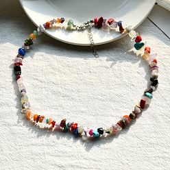 Rainbow Stone Beachy Purple Crystal Collar Necklace for Women - Unique Stone Chips and Beads Jewelry