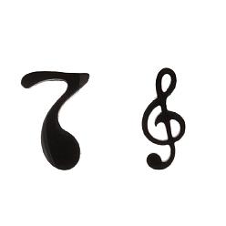Electrophoresis Black 304 Stainless Steel Music Note Stud Earrings with 316 Stainless Steel Pins, Asymmetrical Earrings for Women, Electrophoresis Black, 10x6mm and 11x5mm