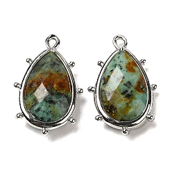 Африканский Бирюза(яшма) Природный лазурит подвески, с кромкой из платиновой латуни, граненые, слеза, 22.5x14x5.5 мм, отверстие : 1.6 мм.