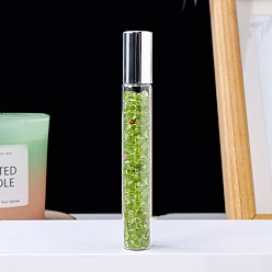 Peridot Natural Peridot Chip Bead Roller Ball Bottles, with Cover, SPA Aromatherapy Essemtial Oil Empty Glass Bottle, 10.7cm