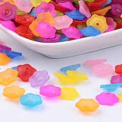 Mixed Color Transparent Acrylic Beads, Frosted, Flower, Mixed Color, 11x4mm, Hole: 2mm, about 3500pcs/500g