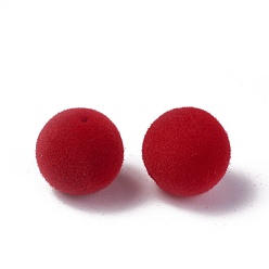Red Flocky Acrylic Beads, Round, Red, 10mm, Hole: 2mm
