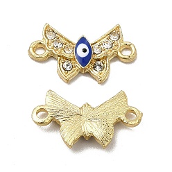 Golden Alloy Enamel Connector Charms, with Crystal Rhinestone, Butterfly Links with Blue Evil Eye, Golden, 12.5x21.5x2.5mm, Hole: 2mm