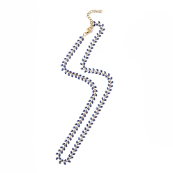 Medium Blue Enamel Ear of Wheat Link Chain Necklace, Vacuum Plating 304 Stainless Steel Jewelry for Women, Medium Blue, 17-1/2~17-5/8 inch(44.4~44.7cm)