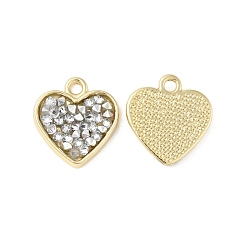 Crystal Rhinestone Pendants, with Light Gold Plated Brass Findings, Heart, Cadmium Free & Lead Free, Crystal, 17x16x3mm, Hole: 2mm