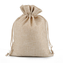 Tan Linenette Drawstring Bags, Rectangle, Tan, 14x10cm