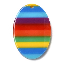 Oval Acrylic Pendants, Rainbow Color Pride, Oval, 33x22x3mm, Hole: 1.6mm