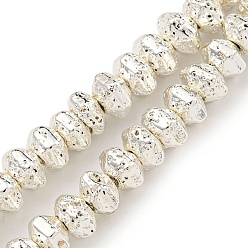 с Покрытием Серебра Гальванические бусины из натуральной лавы, шестиугольник, со серебряным покрытием, 6.5x5.5x4 мм, отверстие : 1 мм, около 106 шт / нитка, 15.75'' (40 см)