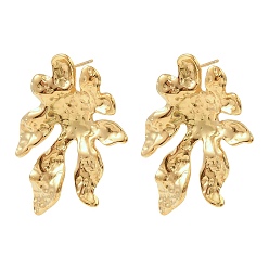 Золотой День святого Валентина 304 серьги-гвоздики из нержавеющей стали, текстурированный цветок, золотые, 40x28 мм