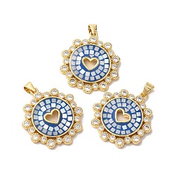 Васильковый Латунные микро проложить кубического циркония подвески, с эмалью и ракушкой, долговечный, без свинца и без кадмия, реальный 18 k позолоченный, сердце с круглой тартаном, васильковый, 29x25x3 мм, отверстие : 4x5 мм