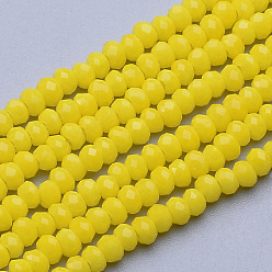 Gold Opaque Glass Beads Strands, Imitation Jade, Faceted, Rondelle, Gold, 2.5~3.1x1.5~2.2mm, Hole: 0.5mm, about 150~160pcs/strand, 12.60 inch~13.39 inch(32~34cm)