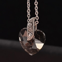 Серый Сердце платины тон латуни стекла кулон ожерелье, с застежками и стразами когтя омара, серые, 18.1 дюйм, 1.4 мм