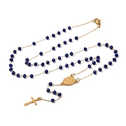 Морской Синий Ионное покрытие(ip) распятие крест 304 четки из нержавеющей стали, с акриловыми шариками, Marine Blue, 19.09 дюйм (48.5 см)