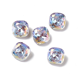 Tanzanite Light AB Style Eletroplate K9 Glass Rhinestone Cabochons, Pointed Back & Back Plated, Faceted, Square, Tanzanite, 8x8x4mm