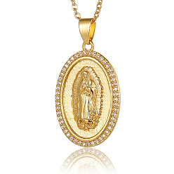 D338-B Copper Inlaid Zirconia Virgin Mary Pendant Necklace for Women's Religious Jewelry